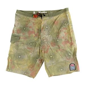 Katin Mens Board Shorts Size 30 Green Orange Mandala Geometric Surf Trunks